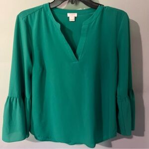 J Crew Kelly Green Ruffle Sleeve Top Small